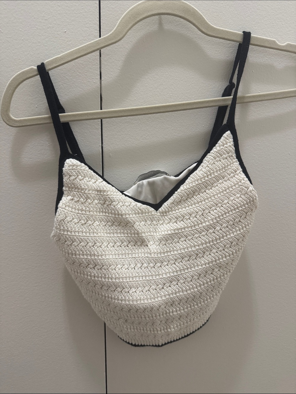 Abercrombie & Fitch Cream Crochet Top with Black Trim
